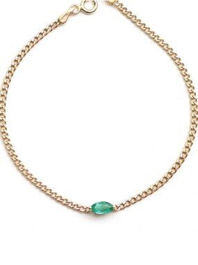 Elegant Emerald Teardrop 14K (Custom) Yellow Gold Chain Bracelet
